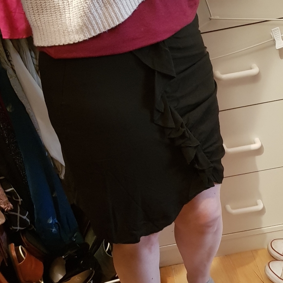 Country Road 100% silk black mini skirt flounce trim - Picture 2 of 8